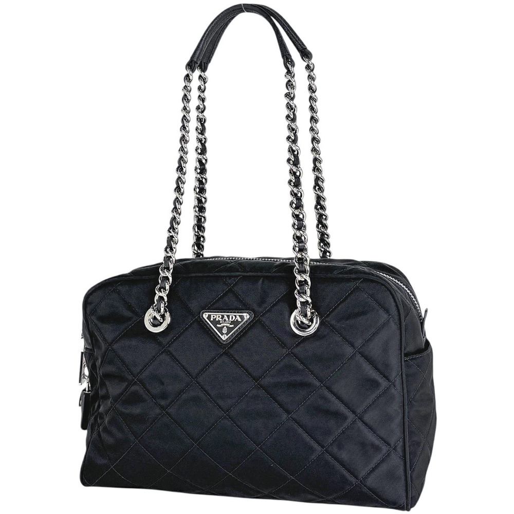 Prada Plate Chain Tote Bag Quilted Nero Black